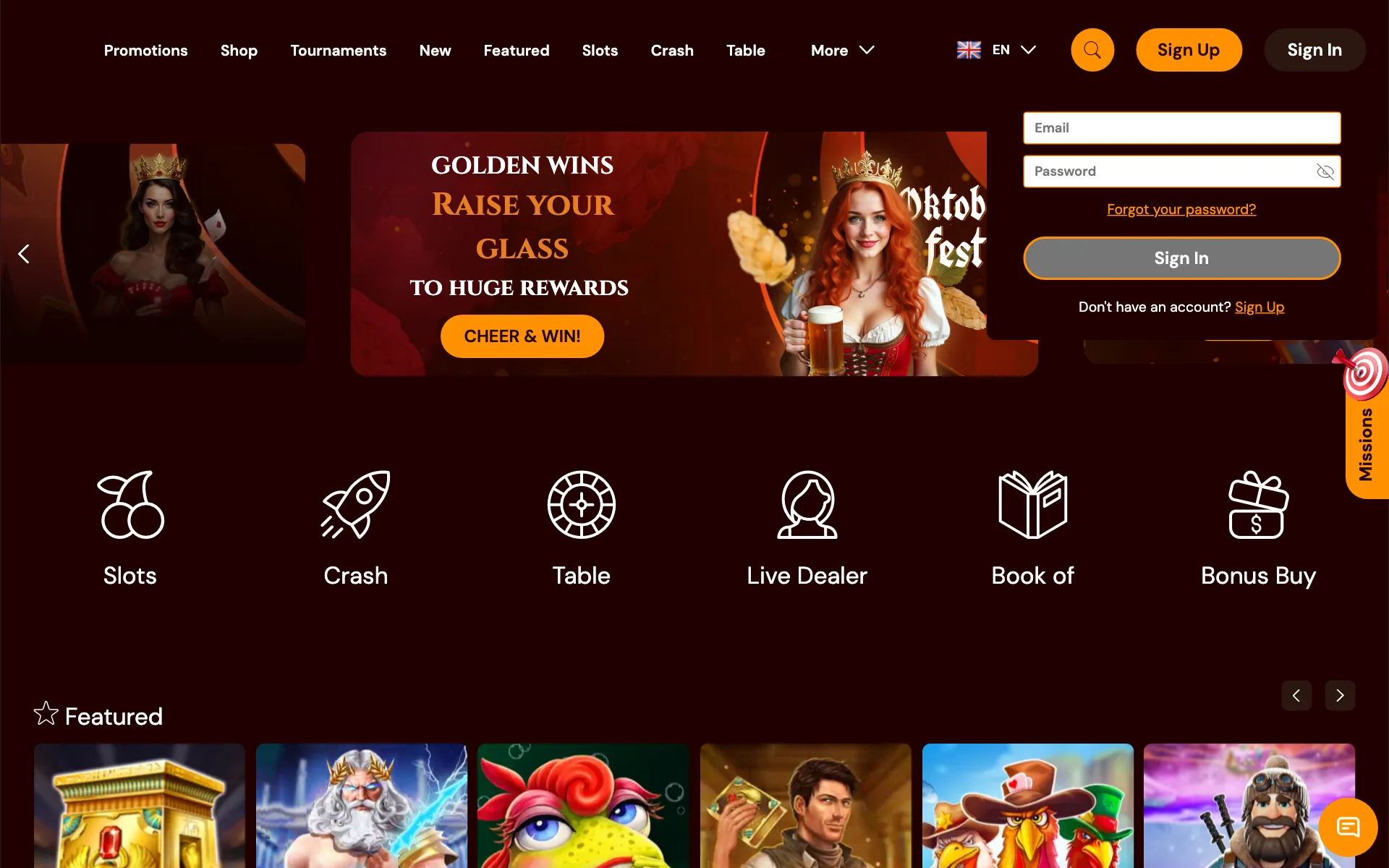 Spins Castle account sign-in